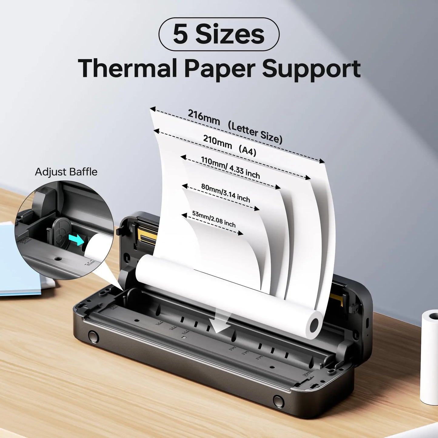 New A4 Portable Printer Wireless M832 for Travel Work Home Inkless Thermal 300DPI US-letter Mobile Printer Support Android iOS