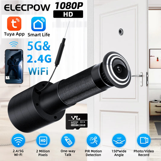 Elecpow Tuya Wifi Peephole Door Camera 1080P 2.4G&5G Smart PIR Motion Detection Door Viewer No Battery Work With Direct Current