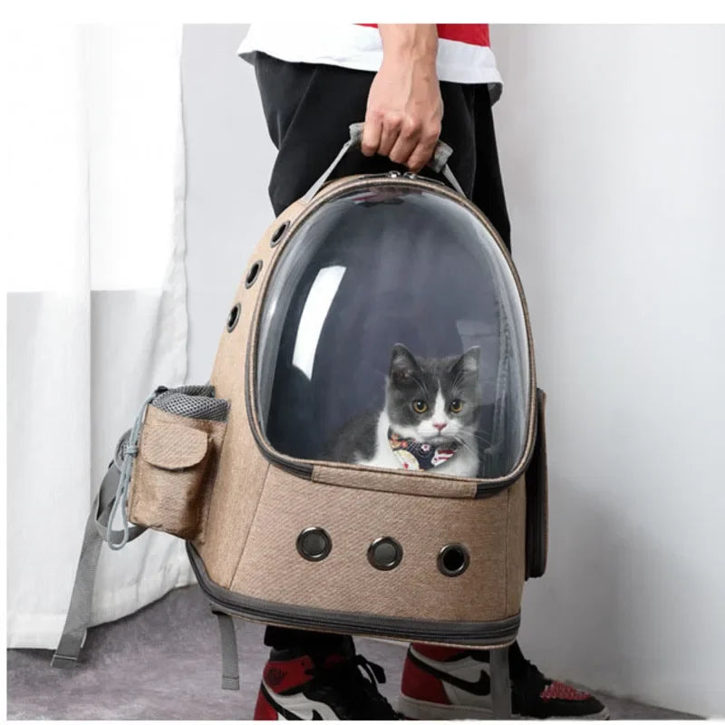 Fashion And Transparent Cat Backpack Large Capacity Cat Transport Bag Vent Design Cat Basket Convenient Folding Pet Trolley