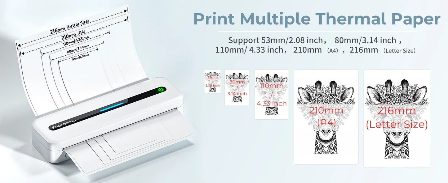 Phomemo M832 Thermal Printer A4 Bluetooth Portable Printer Wireless Inkless Printer for Home Photo Tattoo Compatible with Phone