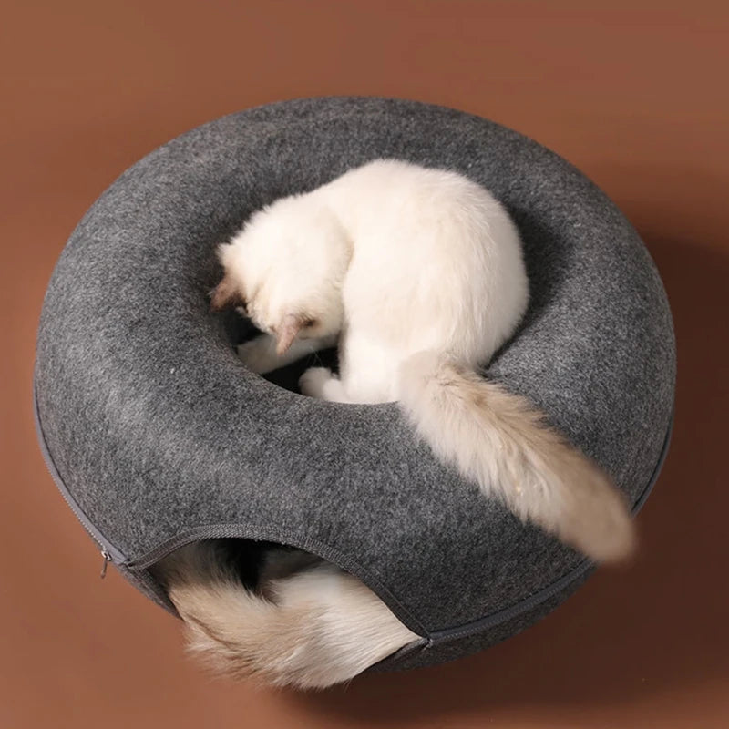 Cat Tunnel Bed with for Peep Hole 9.8in Diameter Felt Tube Playing Center Toy Gift for Small Medium Kitten Rabbit