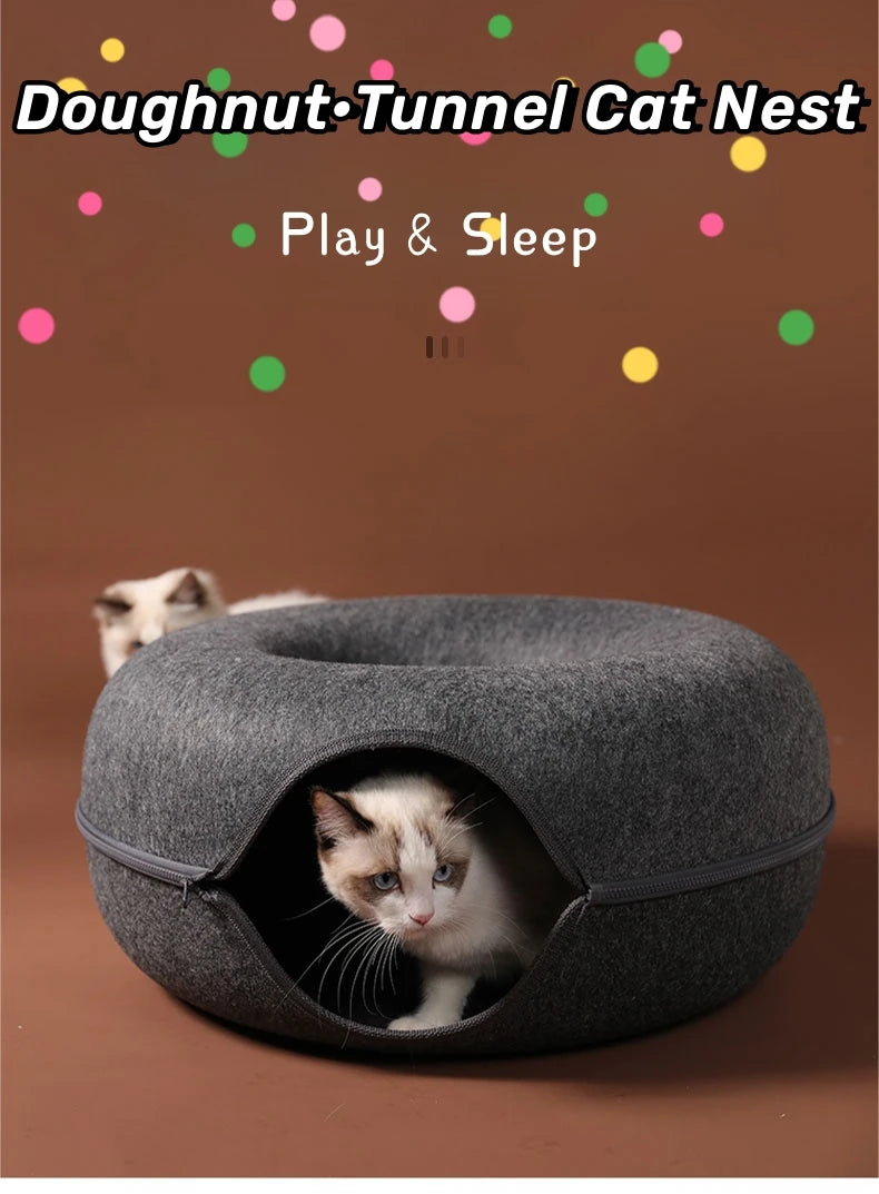 Donut Cat Bed Pet Cat Tunnel Interactive Game Toy Cat Bed Dual-use Indoor Toy Kitten Sports Equipment Cat Training Toy Cat House