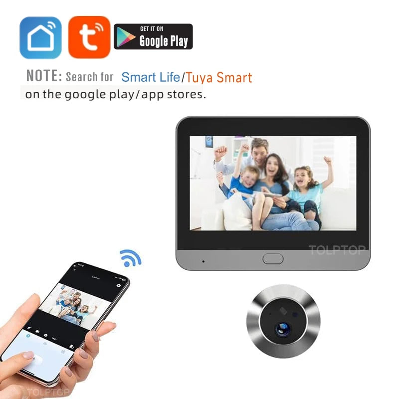 1080P WiFi Door Camera Smart Tuya Doorbell Peephole Viewer Wireless Door Bell IR Night Vision 4.3" LCD Screen Peephole Camera