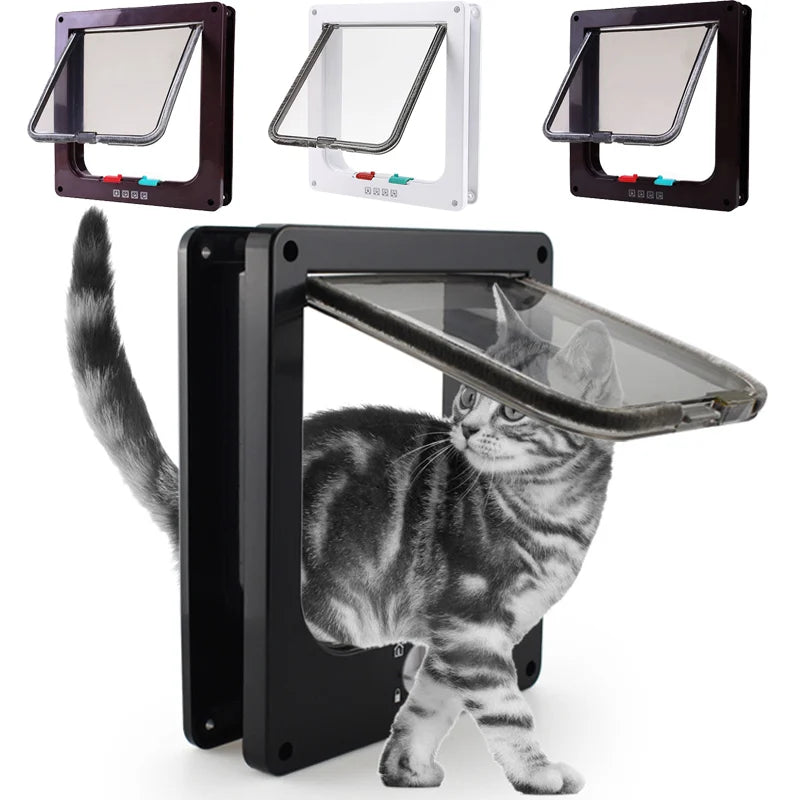 Dog Cat Flap Door with 4 Way Security Lock Flap Door for Dog Cats Kitten ABS Plastic Small Pet Gate Door Kit Cat Dogs Flap Doors