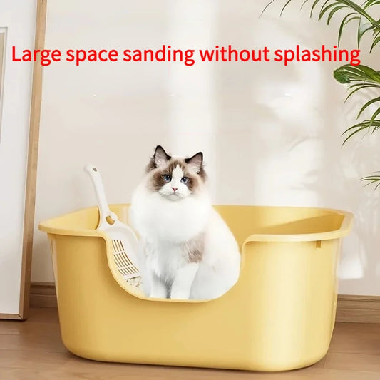 Cat Litter Box with Large Splash Proof Open Design and Free Shovel Suitable for Those Weighing Less Than 30 Pounds