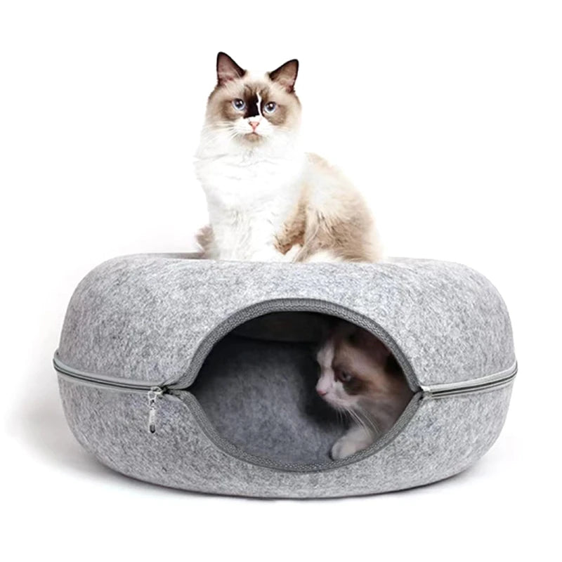 Cat Tunnel Bed with for Peep Hole 9.8in Diameter Felt Tube Playing Center Toy Gift for Small Medium Kitten Rabbit