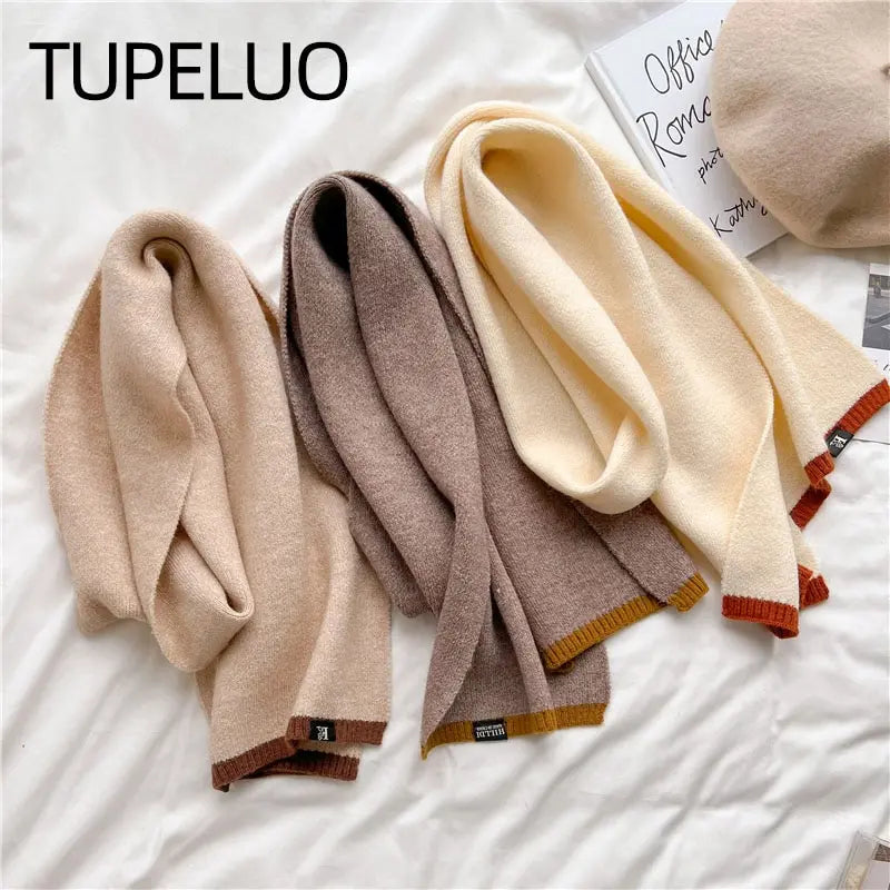 Solid Cashmere Warm Women Scarf Casual Knitted Skinny Korean Style Woolen Yarn Soft Bandana Long Neckerchief Echarpe