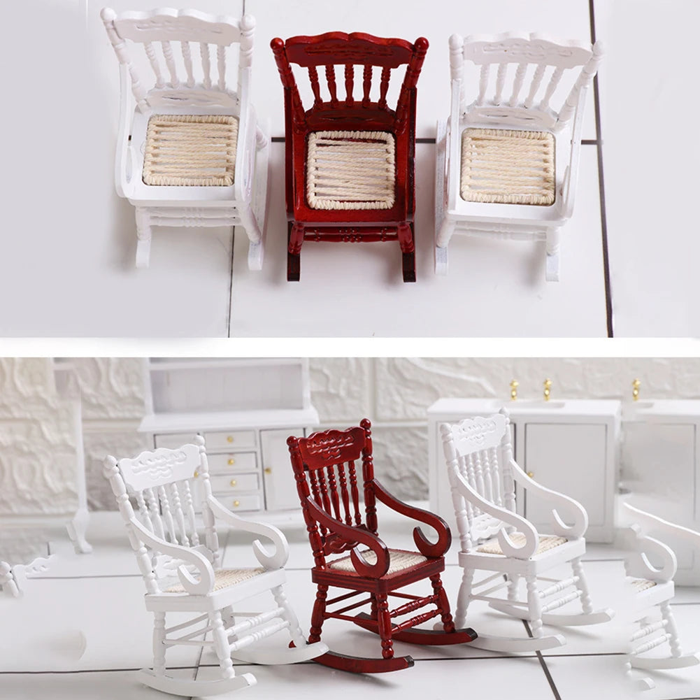 1/12 Wooden Furniture Dollhouse Accssories Bedroom Furniture Miniature Rocking Chair for Doll Houses Miniature Items Furniture