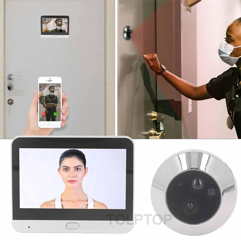 1080P WiFi Door Camera Smart Tuya Doorbell Peephole Viewer Wireless Door Bell IR Night Vision 4.3" LCD Screen Peephole Camera