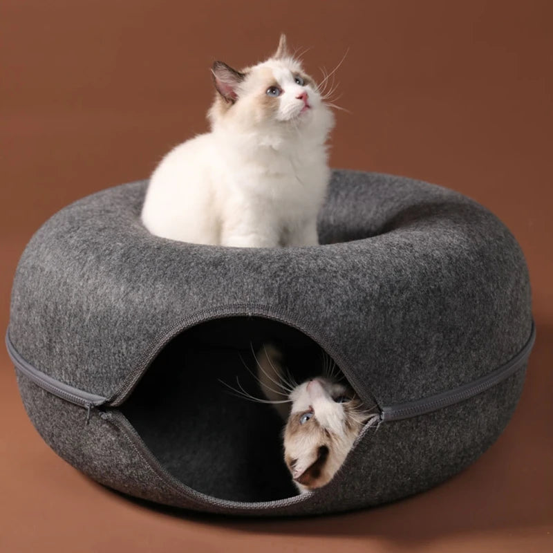 Cat Tunnel Bed with for Peep Hole 9.8in Diameter Felt Tube Playing Center Toy Gift for Small Medium Kitten Rabbit