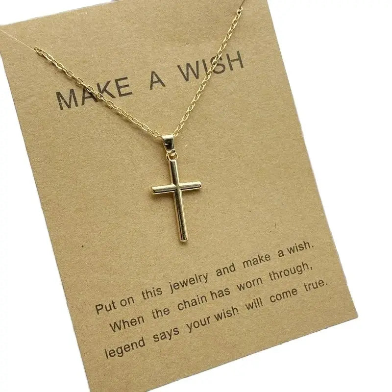 New Trendy Alloy Crystal Cross Pendant Necklaces for Women Fashion Simple Gold Color Clavicle Chain Necklace Collar Jewelry Gift