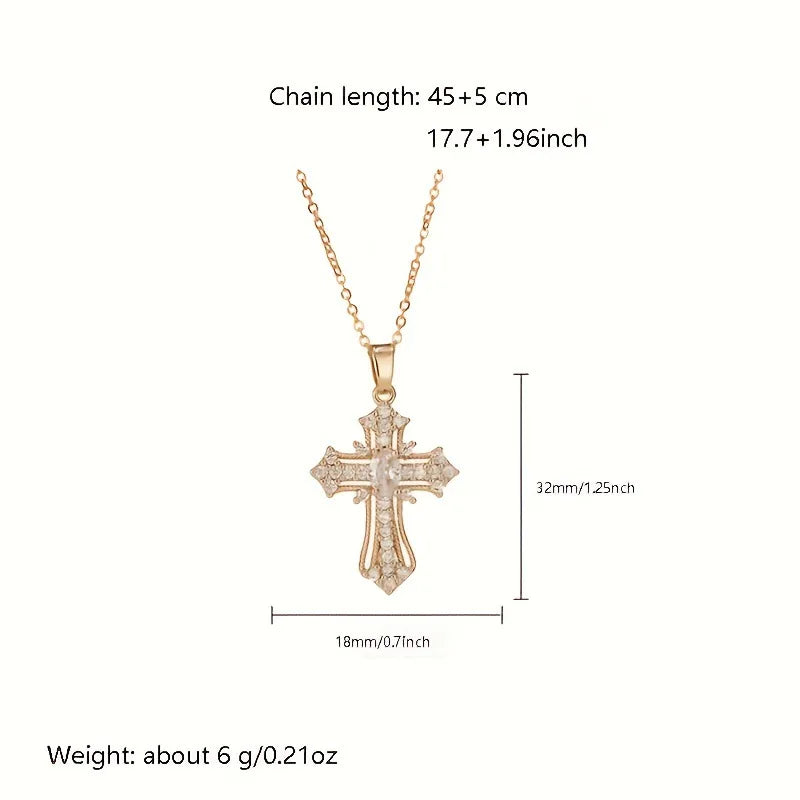 Gothic Pink Cross Necklace Y2K Purple Zircon Punk Pendant Necklace Grunge Heart Cross Necklace for Women Jewelry Accessories