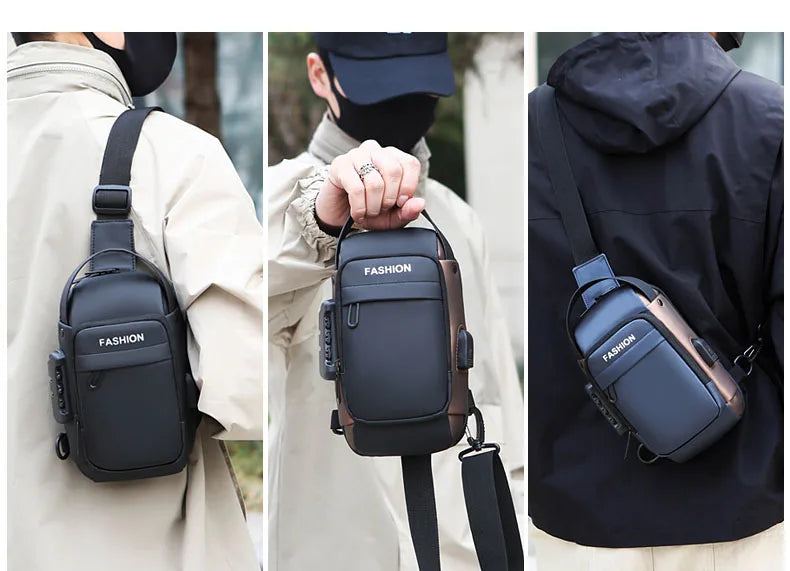 Men Anti Theft Chest Bag Shoulder Bags USB Charging Crossbody Package School Short Trip Messengers Bags Men's Oxford Sling Pack