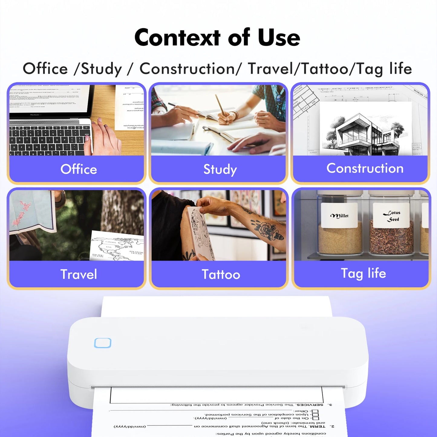 D80 A4 Portable Thermal Transfer Printer Wireless Tattoo Transfer Printer Use with Mobile /Laptop 56mm/77mm/107mm/210mm/216mm