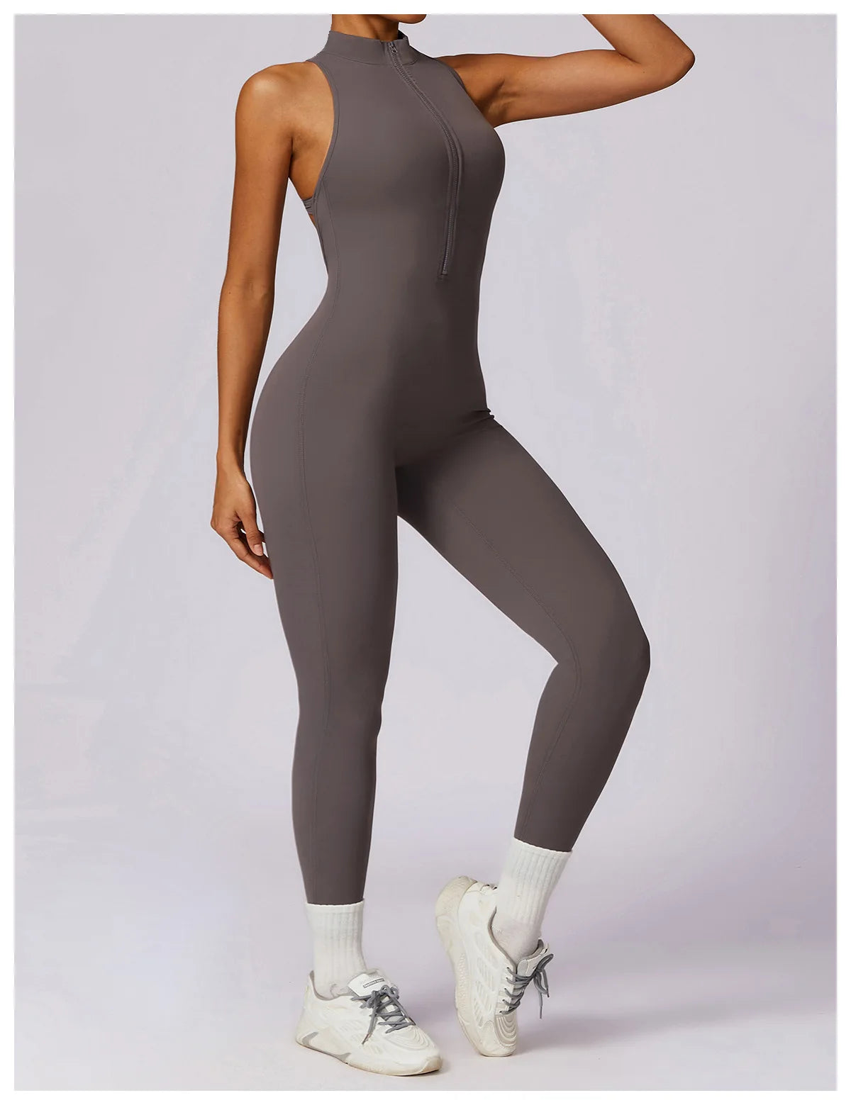 V Back One-piece Suit Women Sports Jumpsuit  Zippers Yoga Rompers Backless Sportswear Women Sleeveles Workout Bodysuits Female