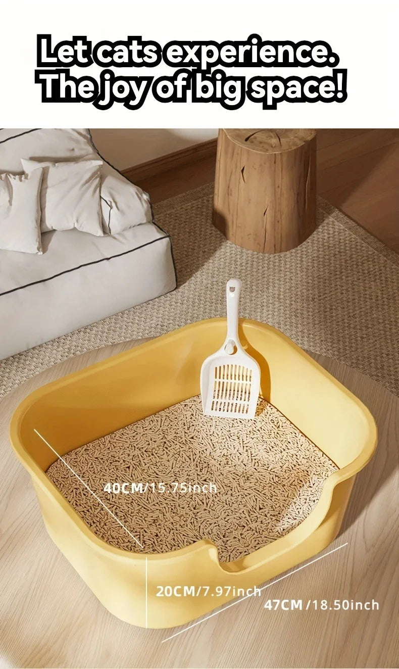 Cat Litter Box with Large Splash Proof Open Design and Free Shovel Suitable for Those Weighing Less Than 30 Pounds