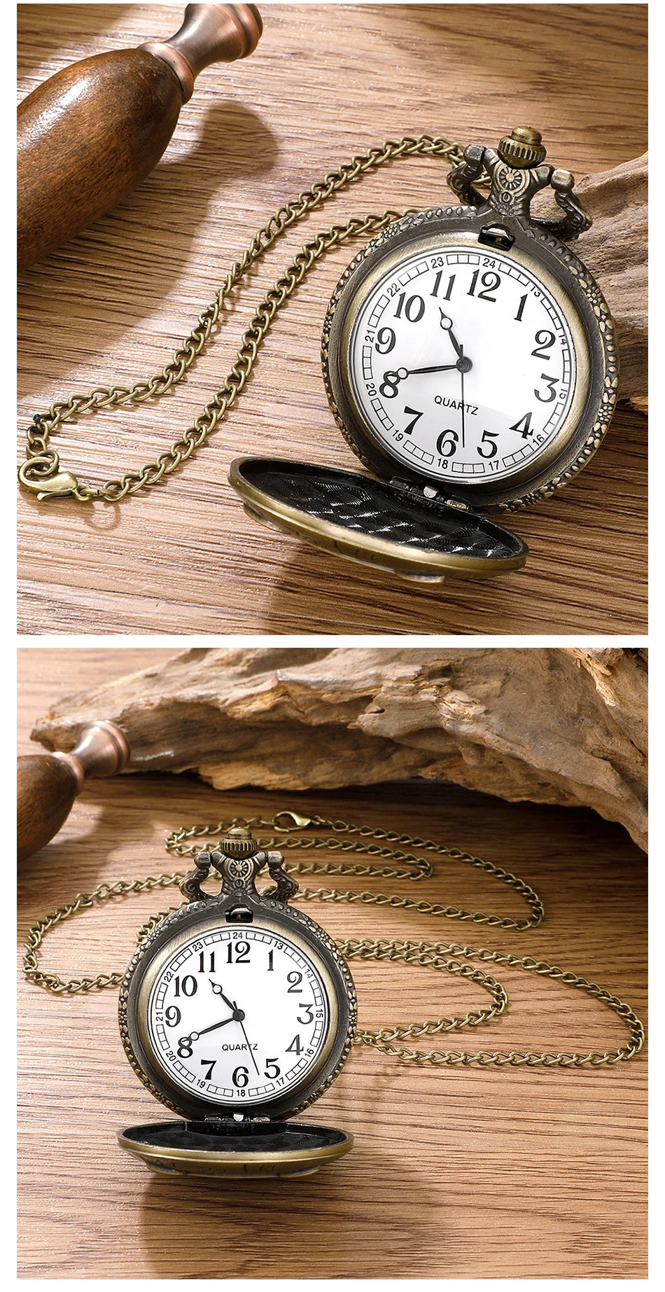 Antique Bronze Night Owl Necklace Quartz Pocket with Chain Necklace Vintage Quartz Pendant Watches Clock Chain Mens Women