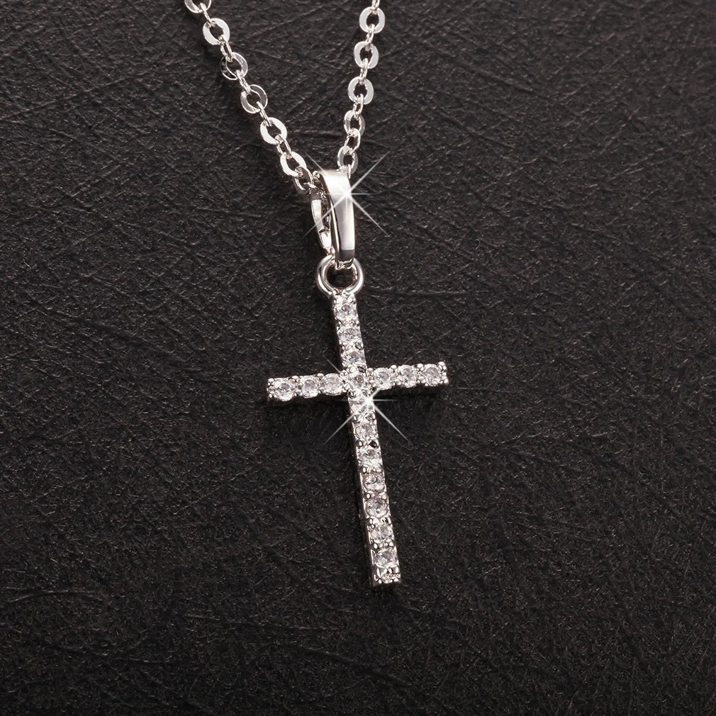 Gothic Pink Cross Necklace Y2K Purple Zircon Punk Pendant Necklace Grunge Heart Cross Necklace for Women Jewelry Accessories