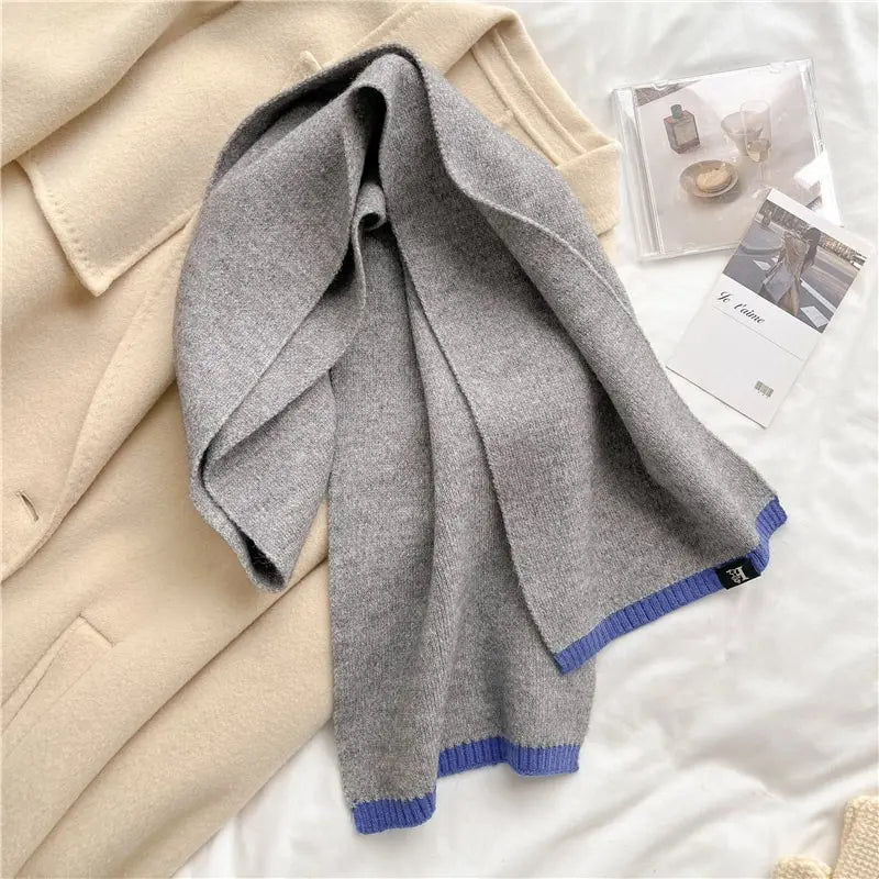 Solid Cashmere Warm Women Scarf Casual Knitted Skinny Korean Style Woolen Yarn Soft Bandana Long Neckerchief Echarpe