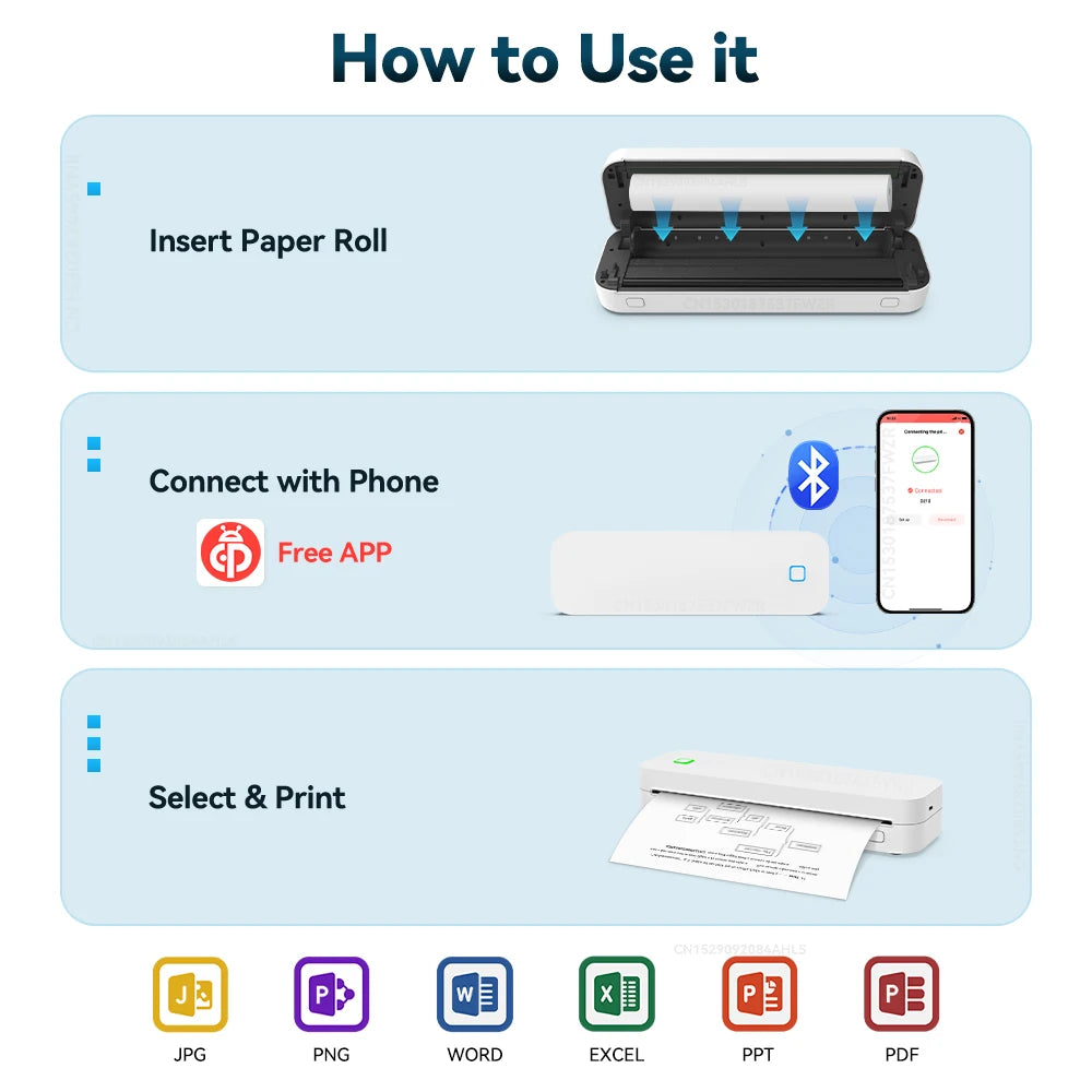 Portable A4 Thermal Printer Inkless Bluetooth Photo PDF Document Printer Memo Note Tattoo Print Wireless Tattoo Stencil Printer