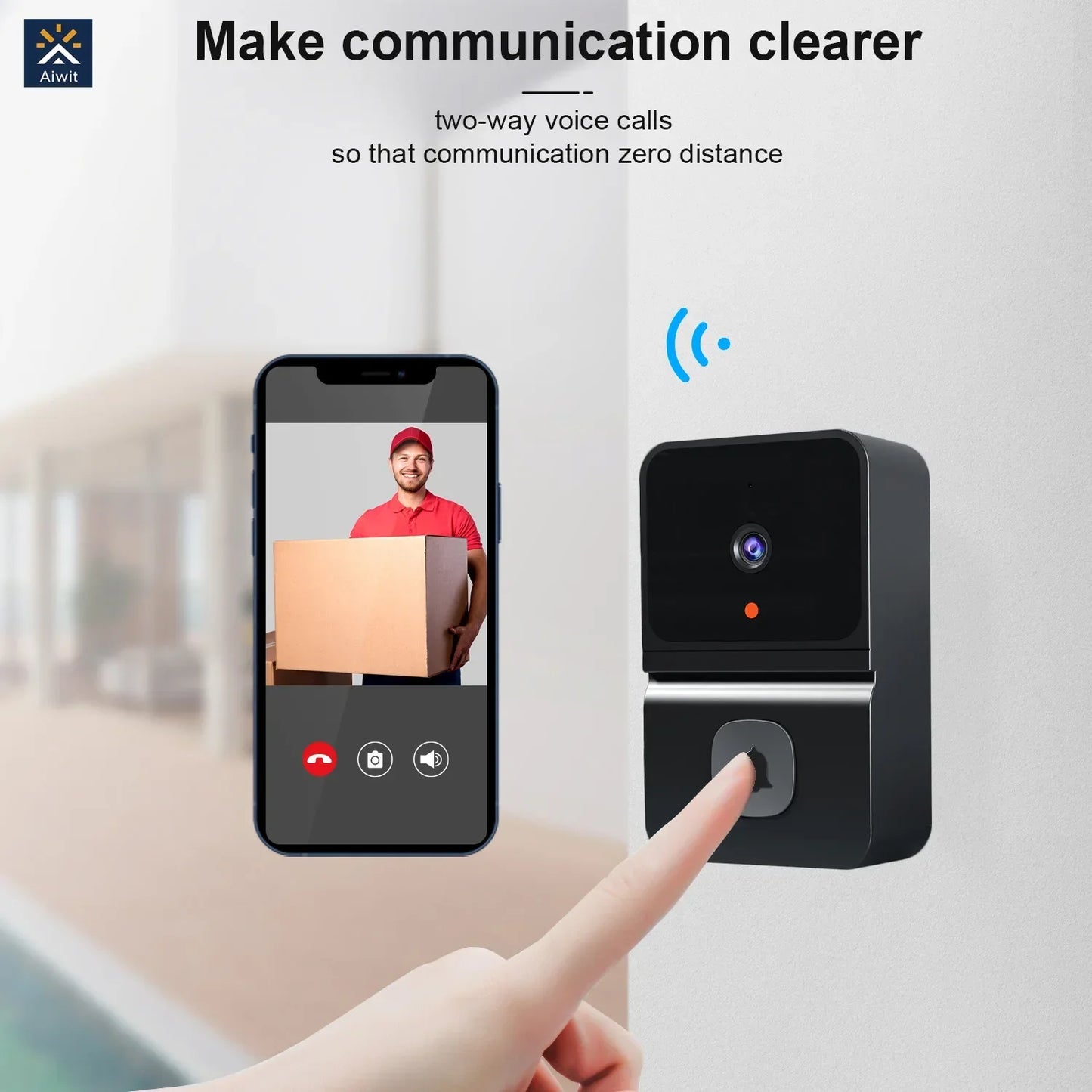 Wireless Visual Smart Security Doorbell 1080P High Resolution Camera Video Doorbell Infrared Night Vision Real-time Monitoring