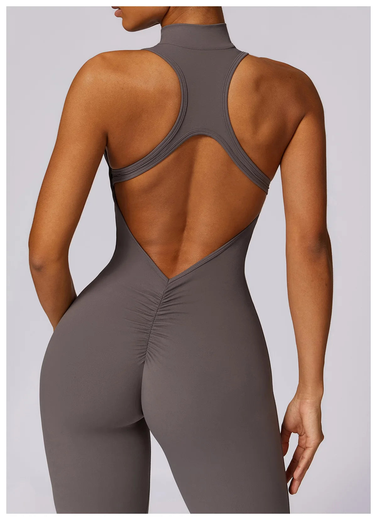 V Back One-piece Suit Women Sports Jumpsuit  Zippers Yoga Rompers Backless Sportswear Women Sleeveles Workout Bodysuits Female