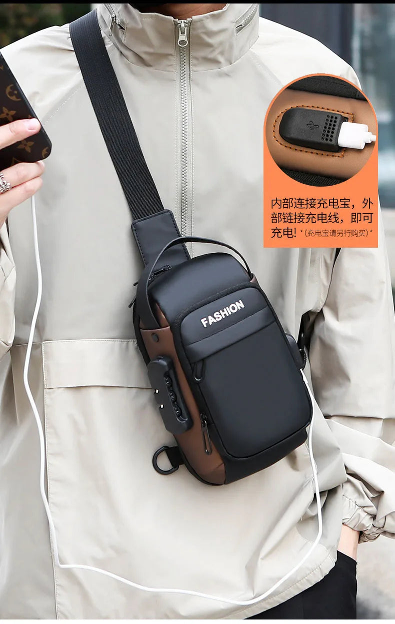 Men Anti Theft Chest Bag Shoulder Bags USB Charging Crossbody Package School Short Trip Messengers Bags Men's Oxford Sling Pack