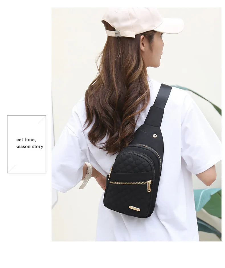 Women Pink Chest Bag 2024 Ladies Waterproof White Chest Backpack Shoulder Bag Oxford Cloth Crossbody Bag Cycling Sports Backpack