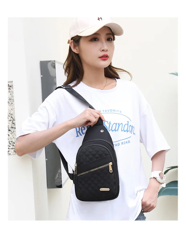 Women Pink Chest Bag 2024 Ladies Waterproof White Chest Backpack Shoulder Bag Oxford Cloth Crossbody Bag Cycling Sports Backpack