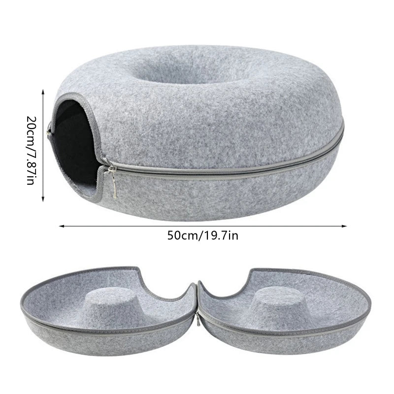 Cat Tunnel Bed with for Peep Hole 9.8in Diameter Felt Tube Playing Center Toy Gift for Small Medium Kitten Rabbit