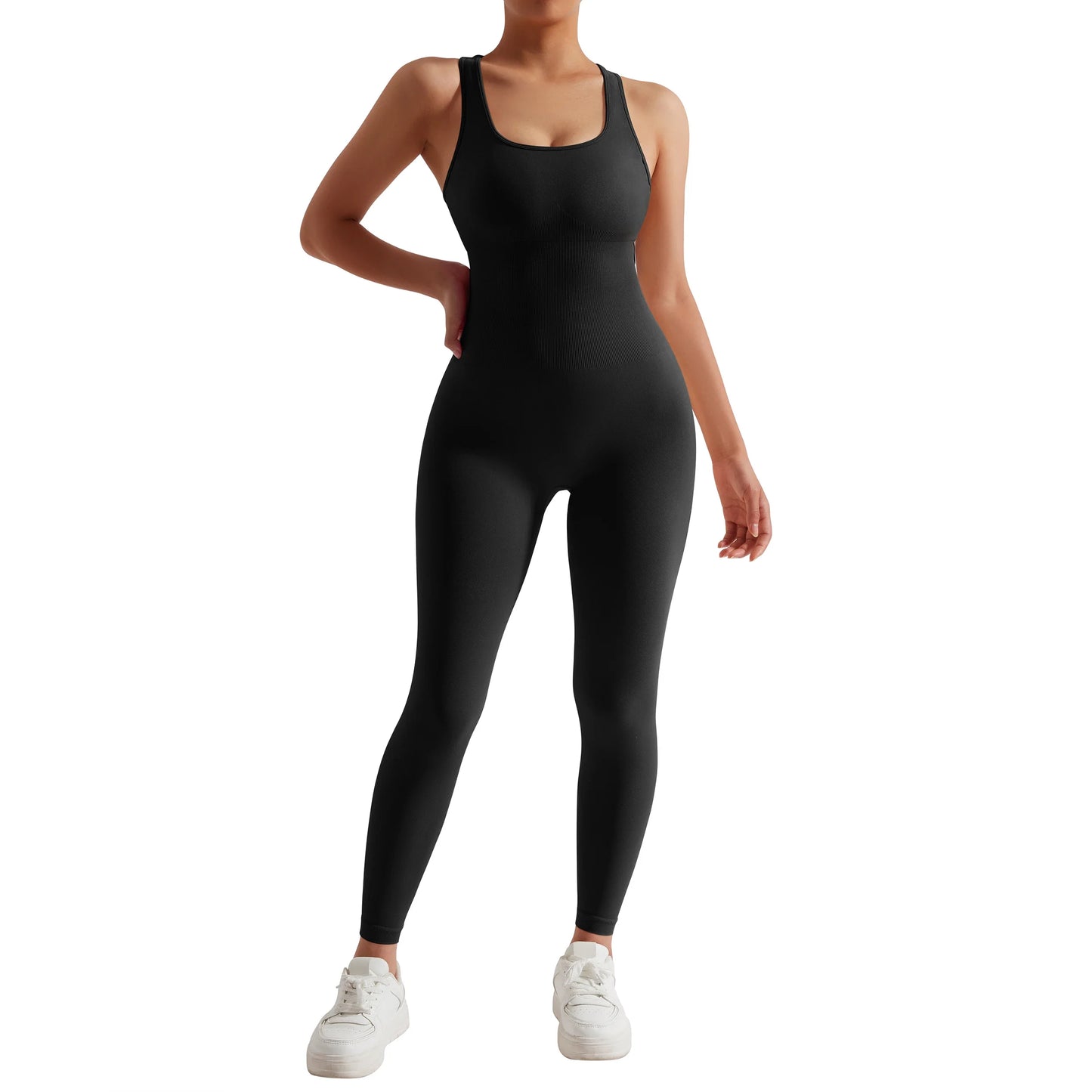 One Piece Outfit Sleeveless Bodysuit Women Sportswear Streetwear Sexy Bodycon Rompers Square Neck Basic Black Women's Clothing