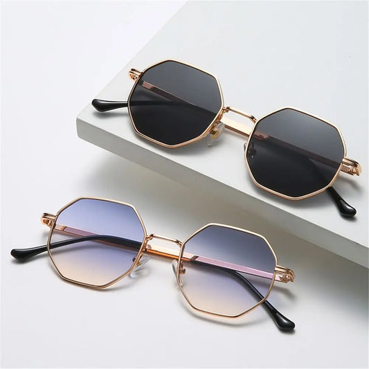 Retro Square Sunglasses for Men/Women Fashion Small Frame Polygon Sun Glasses Vintage Metal Sunglasses