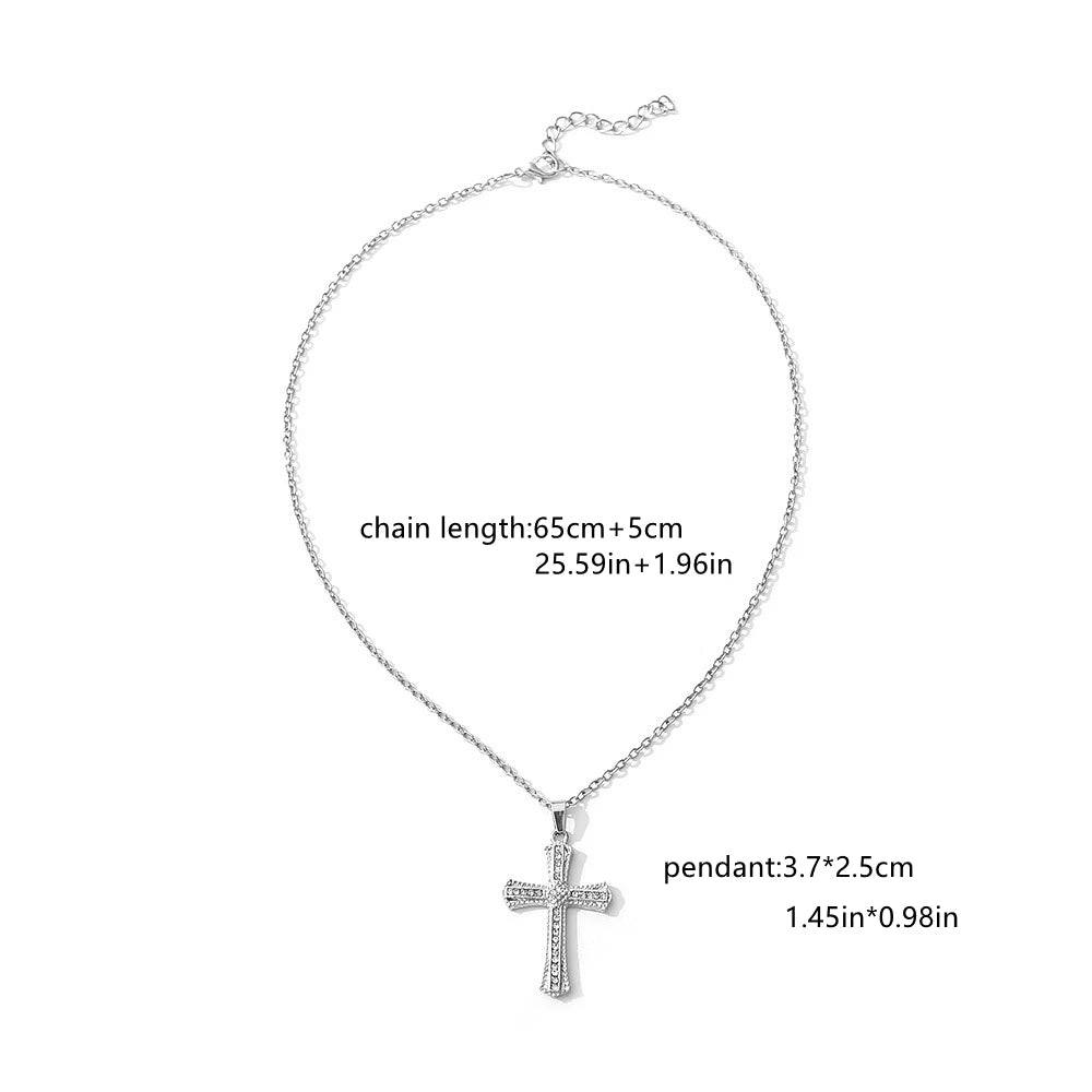 Gothic Pink Cross Necklace Y2K Purple Zircon Punk Pendant Necklace Grunge Heart Cross Necklace for Women Jewelry Accessories