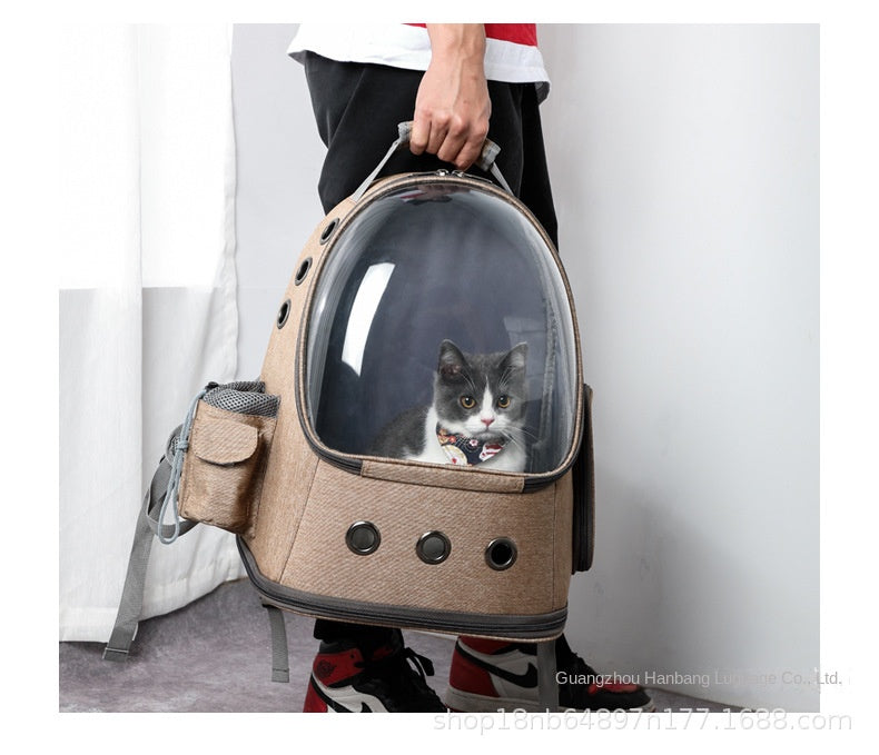 Fashion And Transparent Cat Backpack Large Capacity Cat Transport Bag Vent Design Cat Basket Convenient Folding Pet Trolley