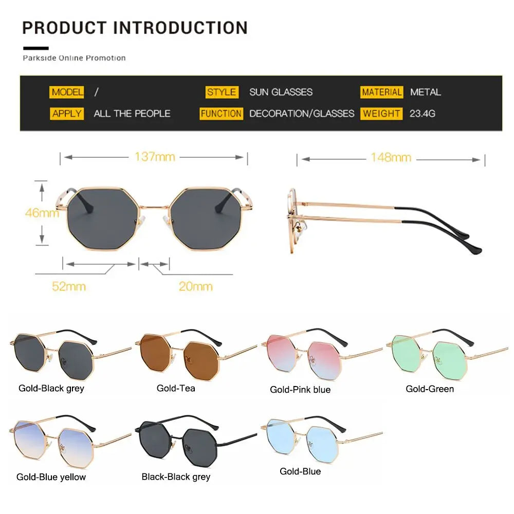 Retro Square Sunglasses for Men/Women Fashion Small Frame Polygon Sun Glasses Vintage Metal Sunglasses