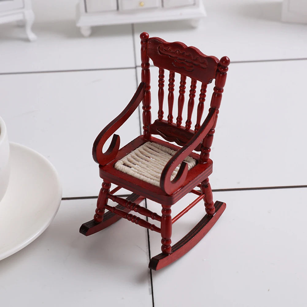 1/12 Wooden Furniture Dollhouse Accssories Bedroom Furniture Miniature Rocking Chair for Doll Houses Miniature Items Furniture