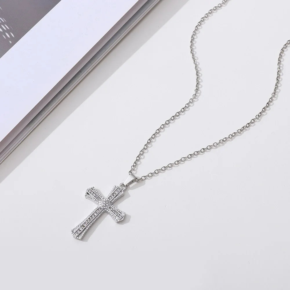 Gothic Pink Cross Necklace Y2K Purple Zircon Punk Pendant Necklace Grunge Heart Cross Necklace for Women Jewelry Accessories