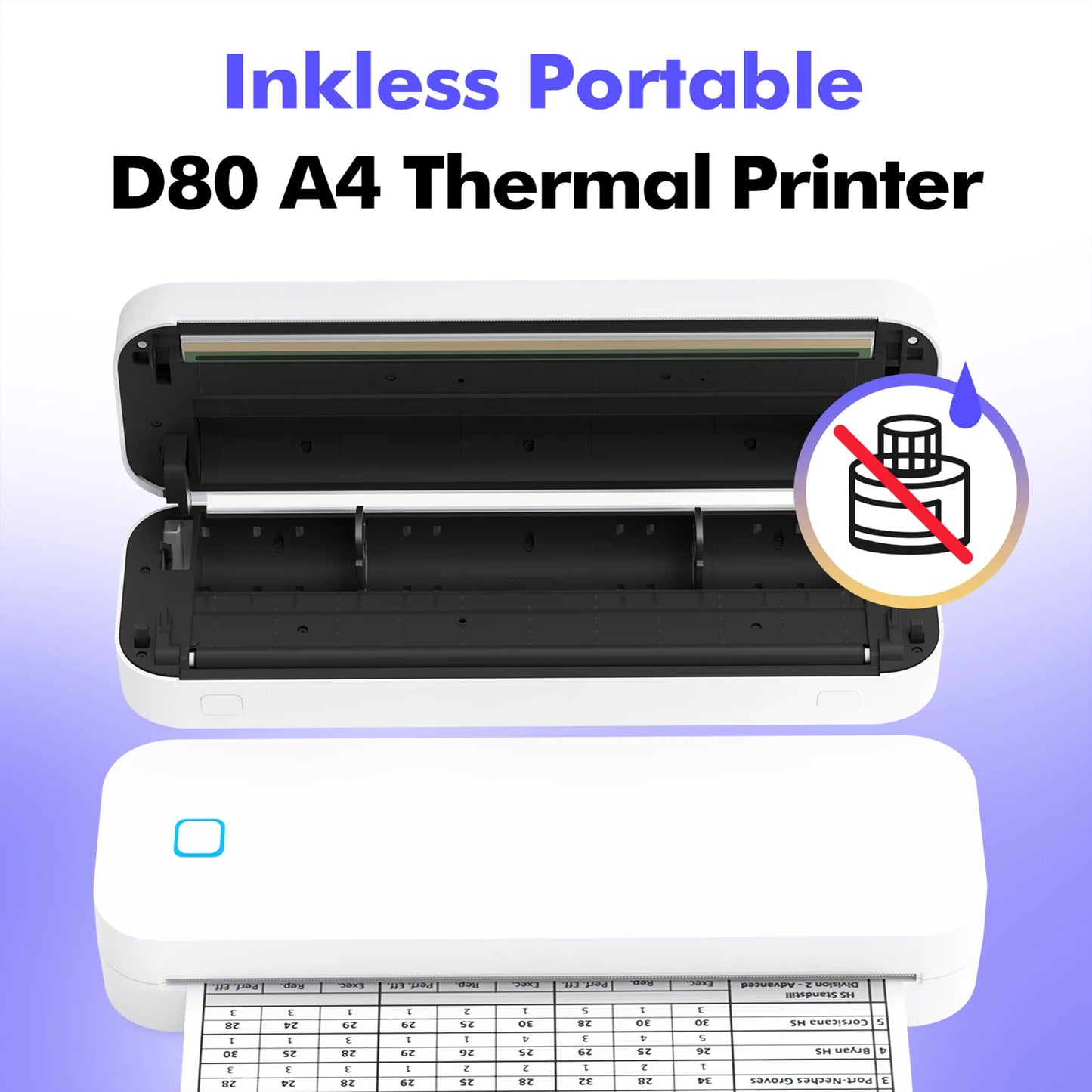 D80 A4 Portable Thermal Transfer Printer Wireless Tattoo Transfer Printer Use with Mobile /Laptop 56mm/77mm/107mm/210mm/216mm