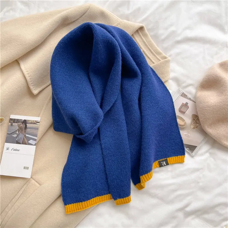 Solid Cashmere Warm Women Scarf Casual Knitted Skinny Korean Style Woolen Yarn Soft Bandana Long Neckerchief Echarpe