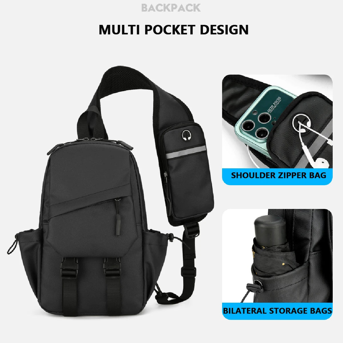 Men's essential chest bag, motorcycle, outdoor hiking, camping, fishing, leisure single shoulder sling bag