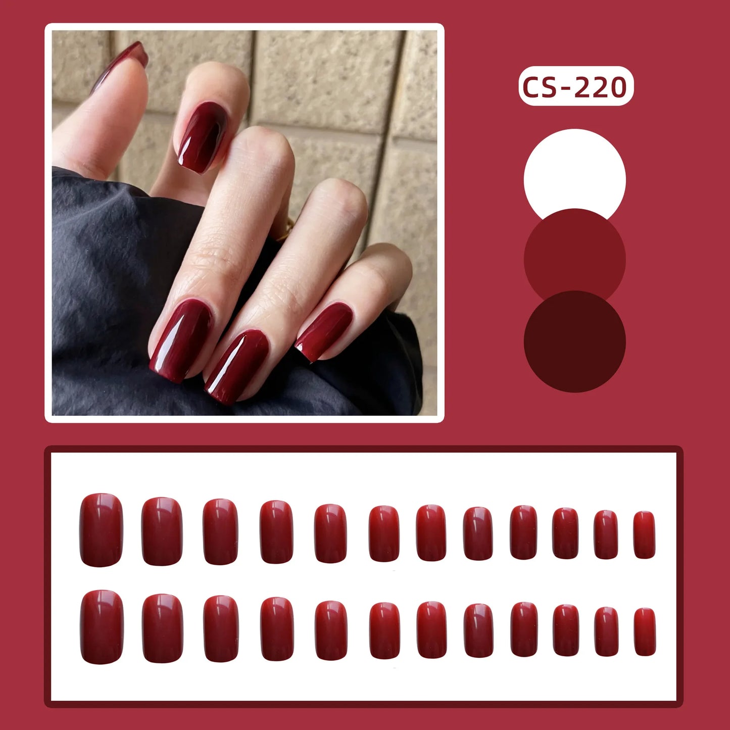 24pcs Jelly Red Long Mini Wearing False Nails Elegant Solid Colorful Seamless Removable Full Coverage Press On Fake Nails Art