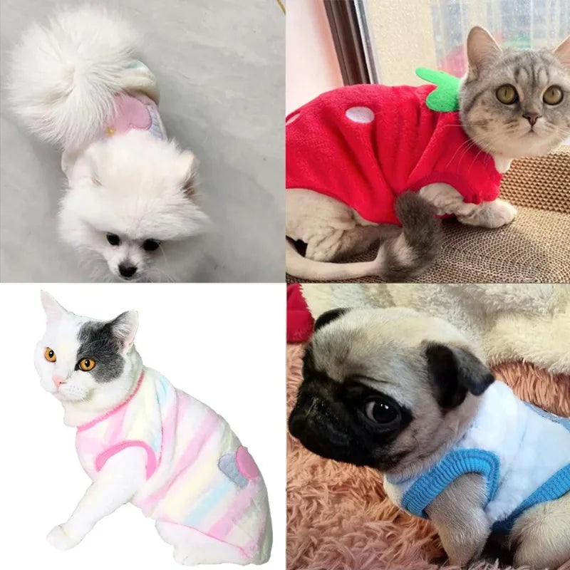 Cartoon Fleece Cat Clothes Autumn Winter Warm Coat Jacket For Pet Dogs Puppy Cats Sweater Clothing Soft Kitten Costumes Products