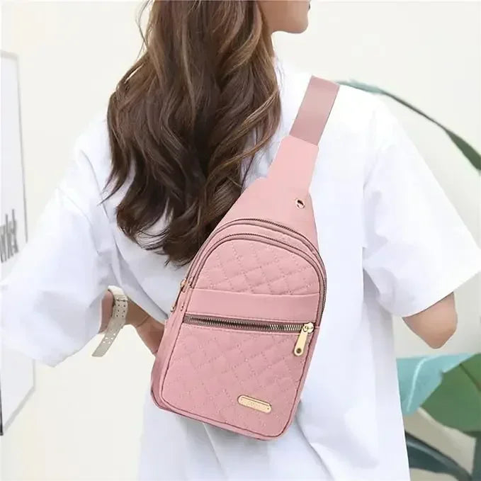 Women Pink Chest Bag 2024 Ladies Waterproof White Chest Backpack Shoulder Bag Oxford Cloth Crossbody Bag Cycling Sports Backpack