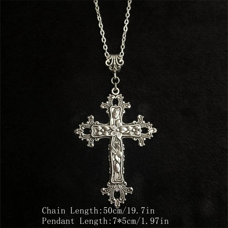 Gothic Pink Cross Necklace Y2K Purple Zircon Punk Pendant Necklace Grunge Heart Cross Necklace for Women Jewelry Accessories