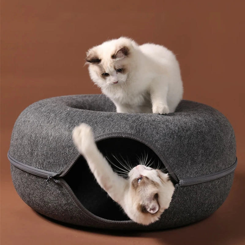 Cat Tunnel Bed with for Peep Hole 9.8in Diameter Felt Tube Playing Center Toy Gift for Small Medium Kitten Rabbit