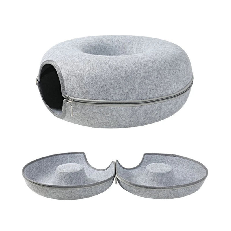 Cat Tunnel Bed with for Peep Hole 9.8in Diameter Felt Tube Playing Center Toy Gift for Small Medium Kitten Rabbit