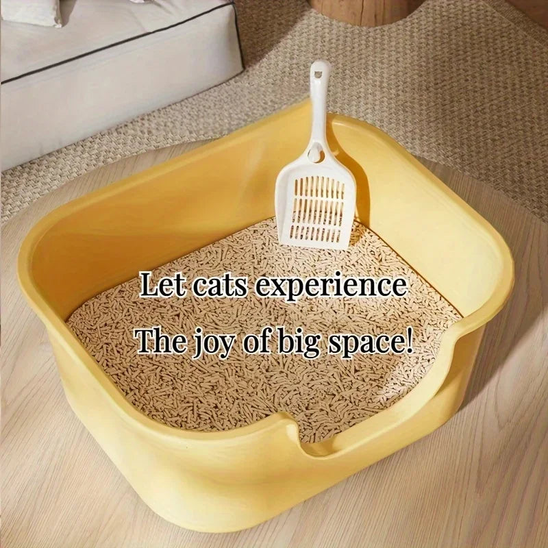 Cat Litter Box with Large Splash Proof Open Design and Free Shovel Suitable for Those Weighing Less Than 30 Pounds