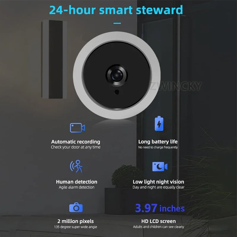 3.97 Inch2 million pixels  IR Smart Digital Peephole Door Viewer Camera Night Vision Mini Digital Door Eye Ring Door Bell Camera