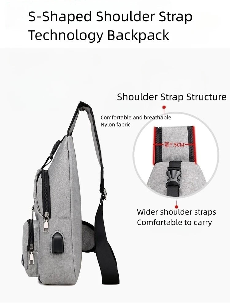 Fashion Boys Shoulder Bag USB Rechargeable Crossbody Bag Men's Anti-theft Multifunctional Chest Bag‘s Travel Backpack Handbag