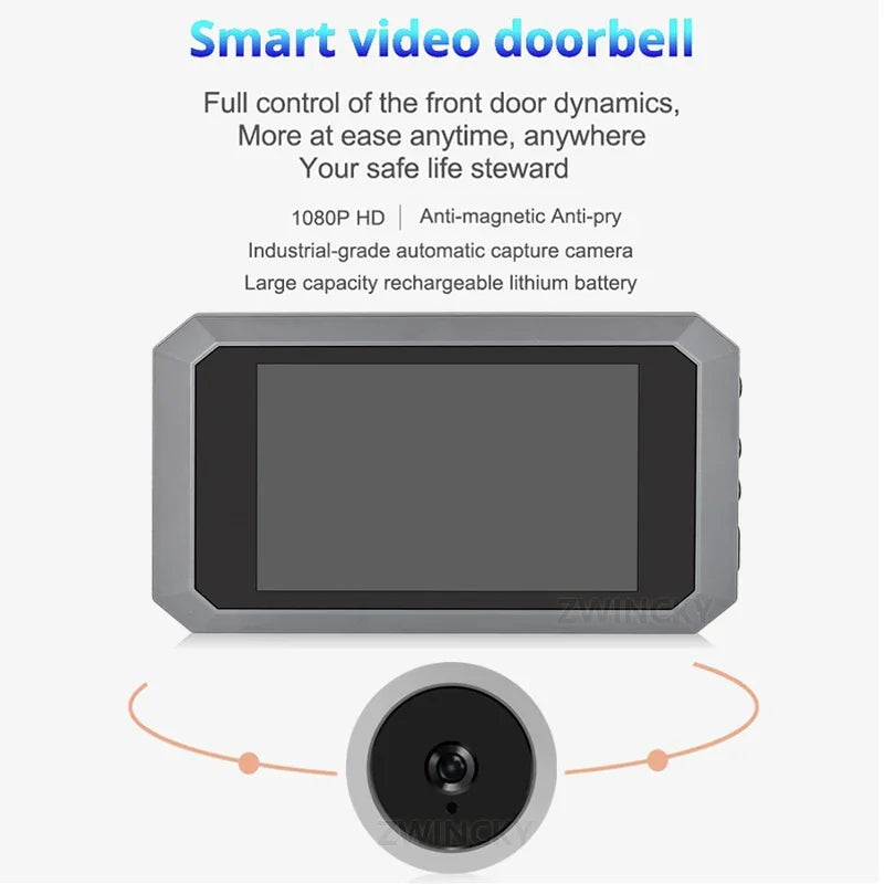 3.97 Inch2 million pixels  IR Smart Digital Peephole Door Viewer Camera Night Vision Mini Digital Door Eye Ring Door Bell Camera